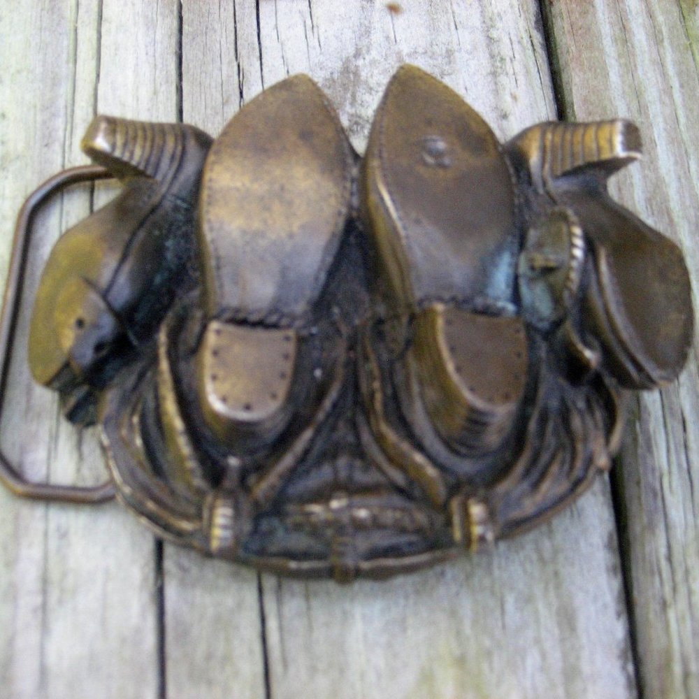 SOLID BRASS COWBOY BOOTS BELT BUCKLE USA